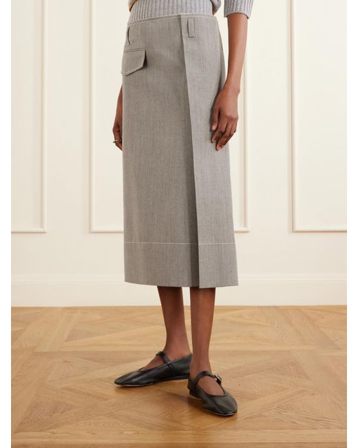 Marni Gray Pleated Virgin-Wool Midi Skirt
