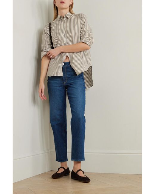 PAIGE Blue Net Sustain Sarah Cropped Stretch High-Rise Straight-Leg Organic Jeans
