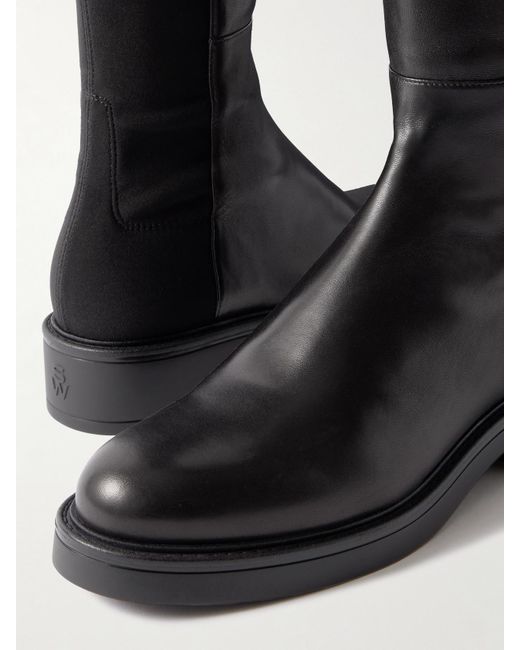 Stuart Weitzman Black 5050 Celia Stretch-Paneled Leather Over-The-Knee Boots