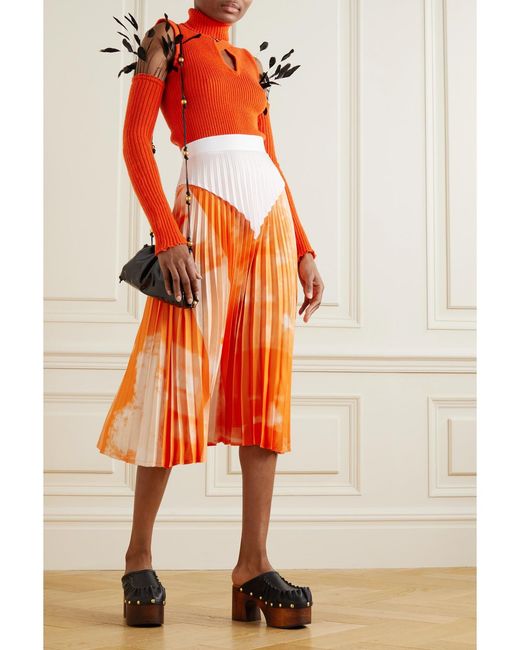 Thebe Magugu Orange Pleated Printed Satin Midi Skirt