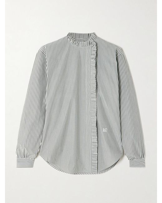 Max Mara Gray Didy Logo-Embroidered Ruffled Striped Cotton-Blend Poplin Shirt
