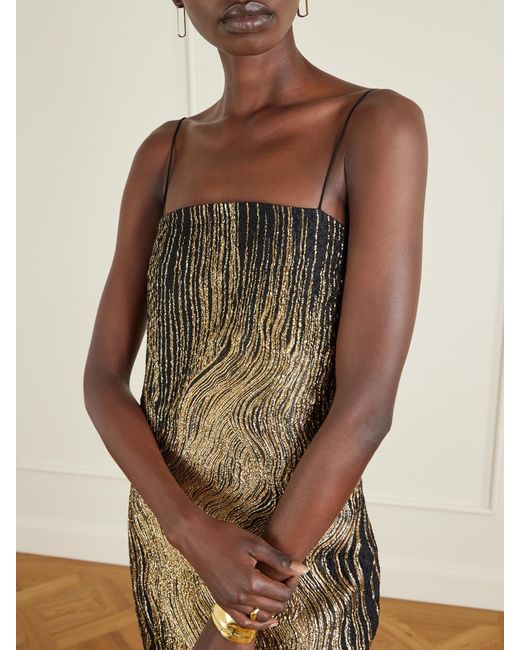 ‎Taller Marmo Natural Showgirl Metallic Silk-Blend Crepon Midi Dress