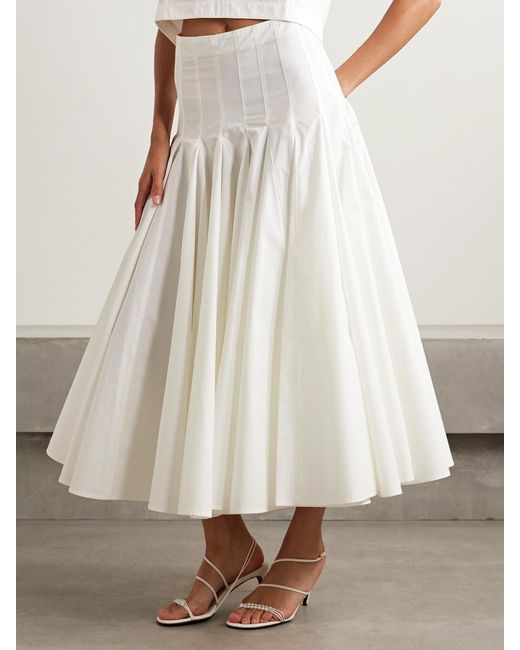 Jacquemus White Triana Pleated Cotton-Poplin Midi Skirt