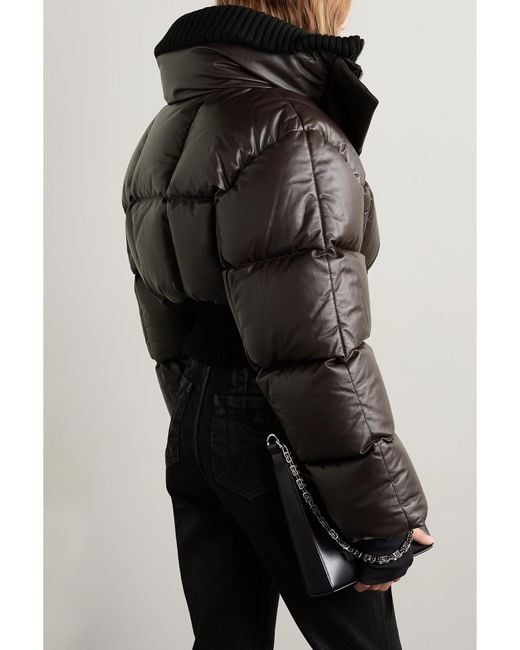 Givenchy Black Cropped Wool-Blend Trimmed Quilted Down Leather Jacket