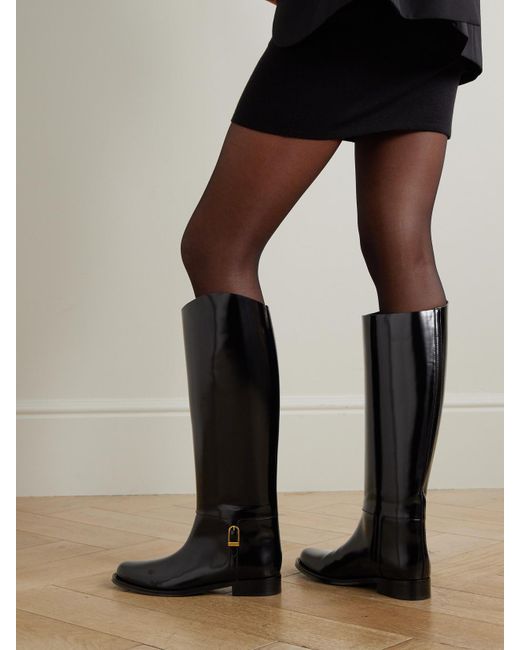 Saint Laurent Black Julia Kniehohe Stiefel Aus Leder Mit Schnalle