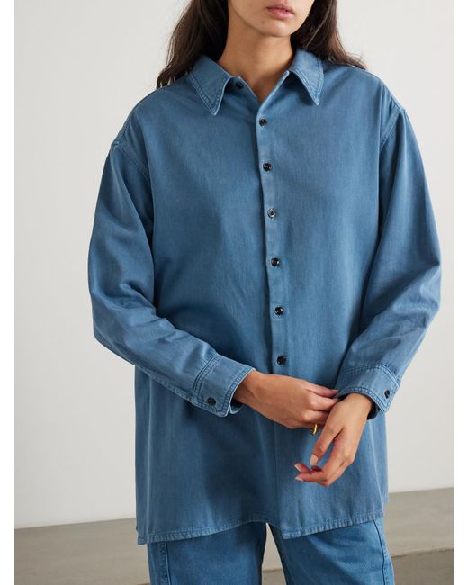 Lemaire Blue Twisted Hemd Aus Vorgewaschenem Baumwoll-Twill