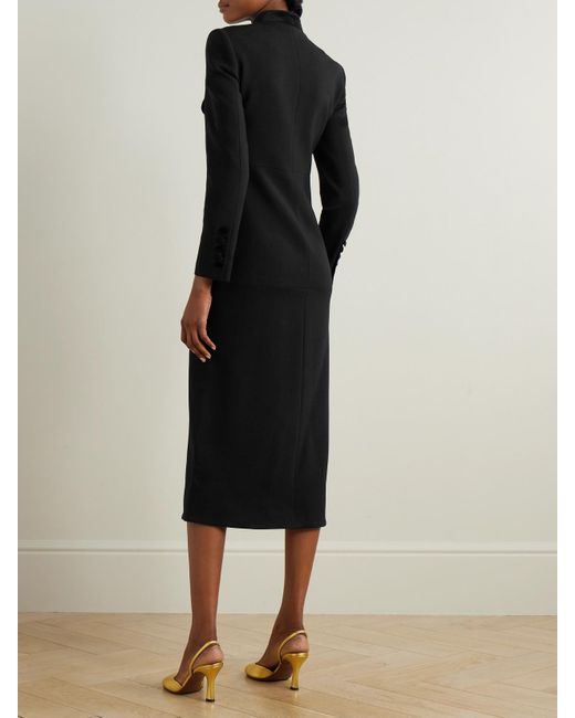 LIBEROWE Black Net Sustain Velvet-Trimmed Wool Coat