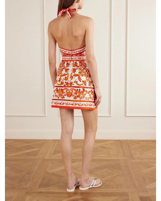 Dolce & Gabbana Orange Printed Cotton-Poplin Mini Dress