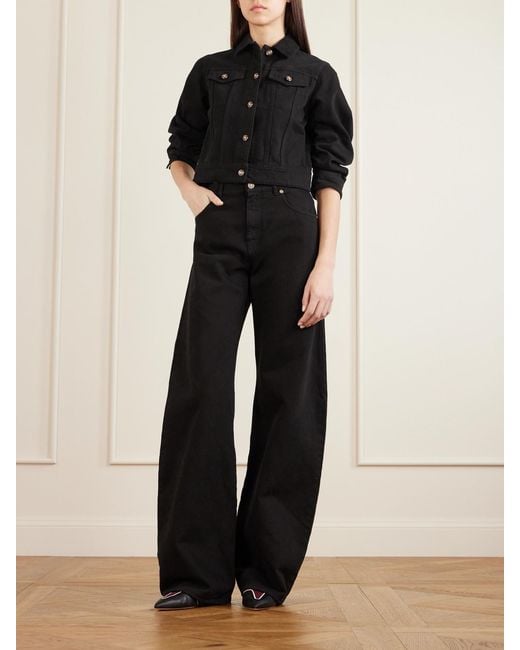 Gabriela Hearst Black Adira Cropped Ruched Recycled-Denim Jacket