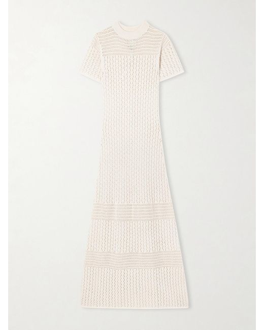 Escvdo White Pallay Open-Knit Cotton Maxi Dress