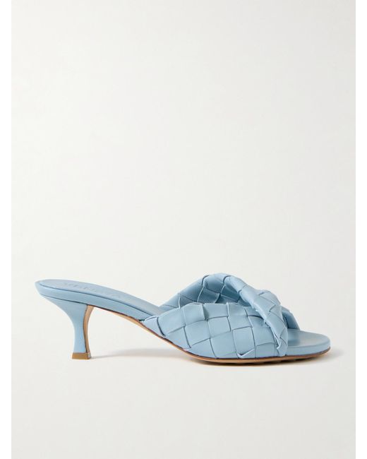 Bottega Veneta Blue Blink Twisted Intrecciato Leather Mules