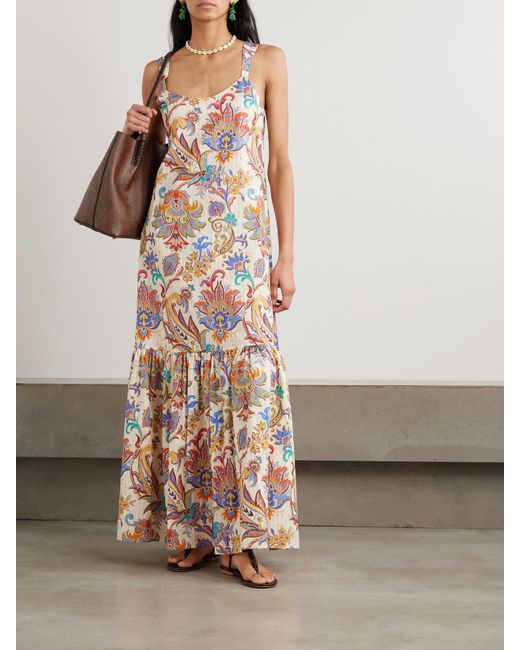 Etro White Tiered Paisley-Print Cotton Maxi Dress