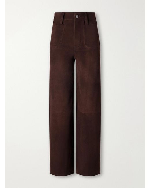 FRAME Brown Palazzo Modernist Pocket Suede High-Rise Wide-Leg Pants
