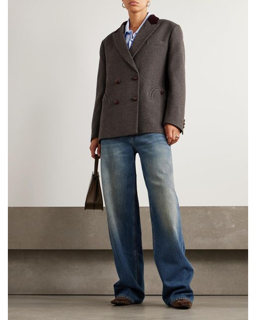 Blazé Milano Brown Doppelreihiger Blazer Aus Einer Wollmischung Mit Hahnentrittmuster Und Cordbesatz