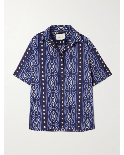 Johanna Ortiz Blue Salty Promises Printed Cotton Shirt