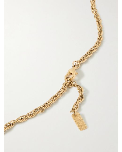 Chloé Natural Goldfarbene Kette Mit Kunstperlen, Kristallen Und Harz