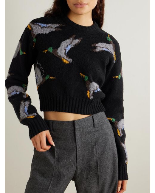 Burberry Black Intarsia-Knit Wool Sweater