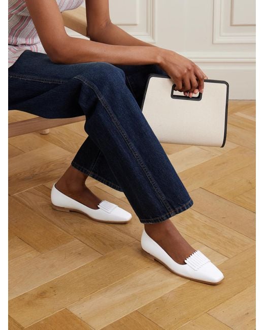Manolo Blahnik White Pausaniasflat Fringed Leather Loafers