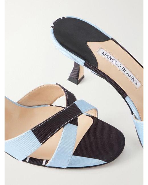 Manolo Blahnik Natural Emilia Wickstead Callamu 50 Striped Grosgrain Mules