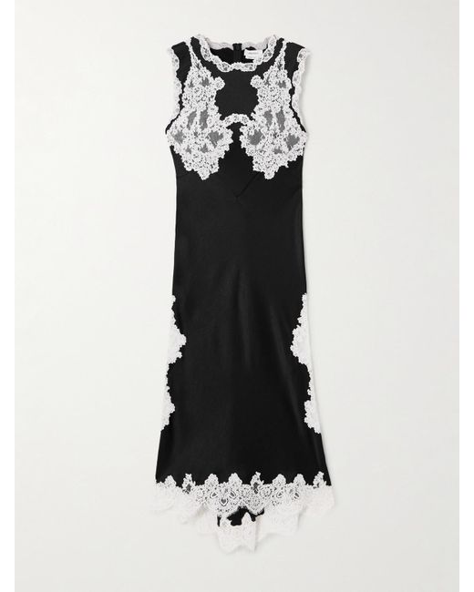 McQueen Lace-Trimmed Satin Midi Dress in White | Lyst