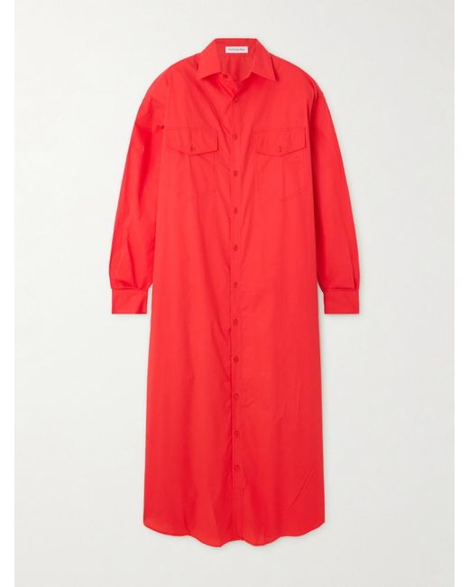 Frankie Shop Red Carlen Maxi-Hemdblusenkleid Aus Baumwollpopeline