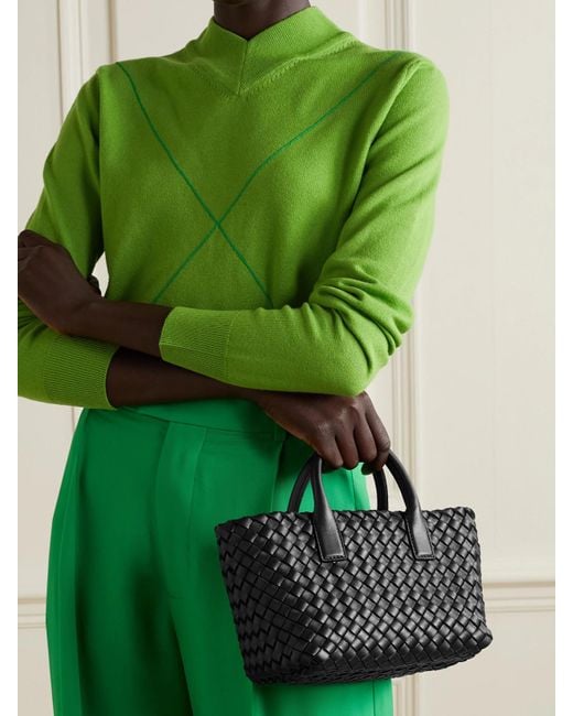 Bottega Veneta Black Cabat Mini Intrecciato Leather Tote