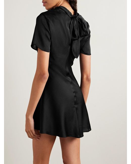 Staud Black Iris Draped Silk-Blend Satin Mini Dress