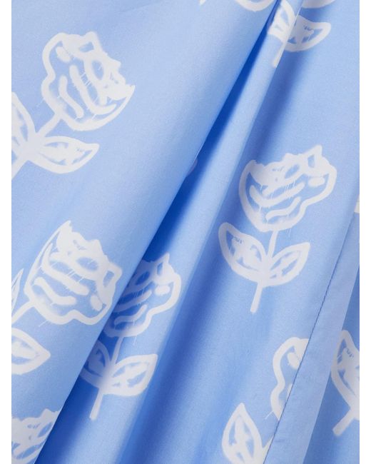 Marni Blue Pleated Floral-Print Cotton-Poplin Midi Dress