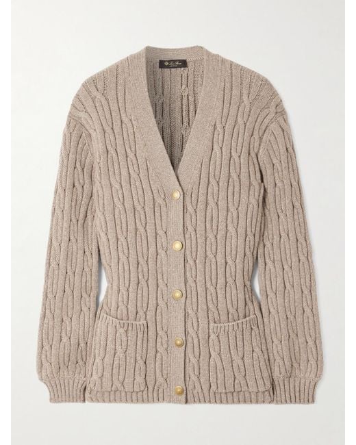 Loro Piana Natural Cable-Knit Cashmere-Blend Cardigan