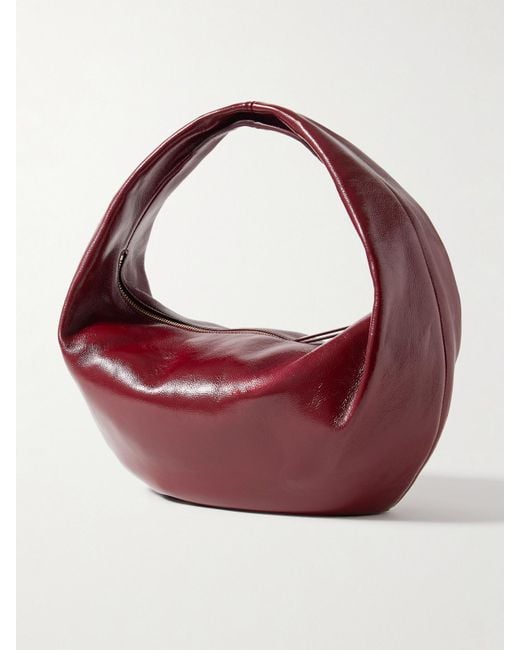 Khaite Red Olivia Medium Crinkled Patent-Leather Tote