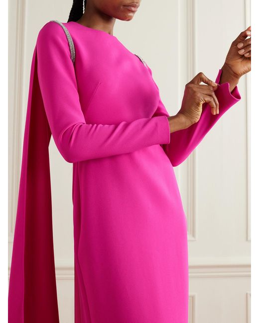 Safiyaa Pink Ginevra Cape-Effect Crystal-Embellished Stretch-Crepe Gown