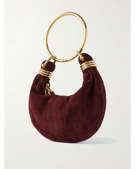 Chloé Purple Bracelet Embellished Leather-Trimmed Suede Shoulder Bag