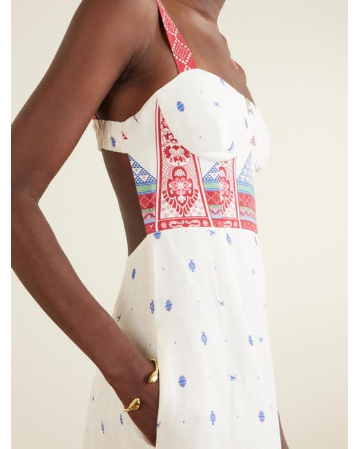 Emporio Sirenuse White Azzurra Printed Linen Maxi Dress