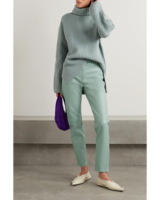 Joseph Green Teddy Cropped Paneled Leather Slim-Leg Pants