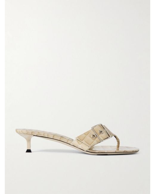 Christen Natural Helix Buckled Croc-Effect Patent-Leather Sandals