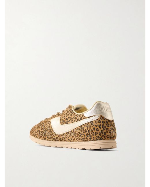 Autry Natural Windspin Leopard-Print Knit And Suede Sneakers