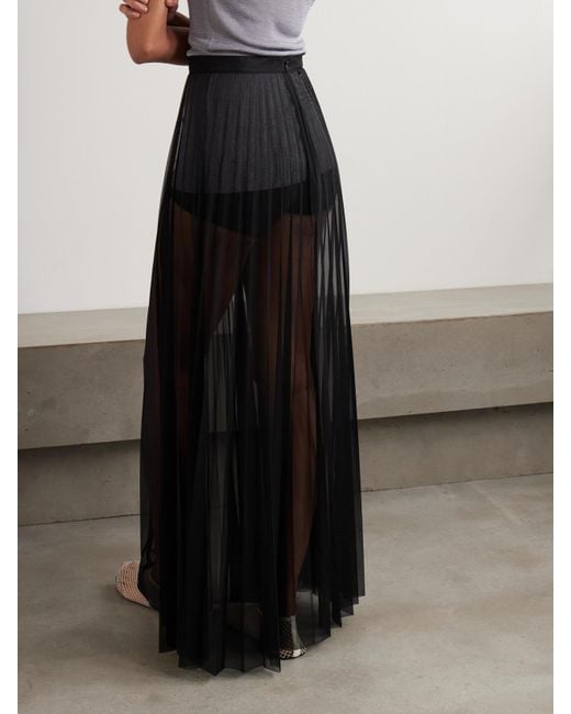 Frankie Shop Black Vallen Pleated Mesh Maxi Skirt