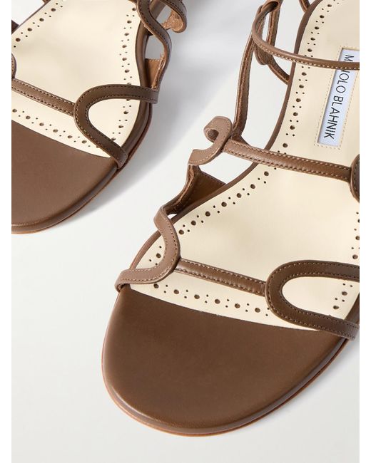 Manolo Blahnik Natural Fawdaflat Sandalen Aus Leder