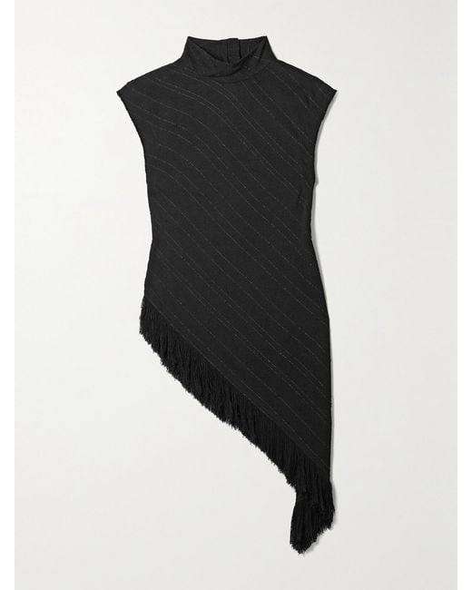 Proenza Schouler Black Asymmetric Fringed Crepe Top