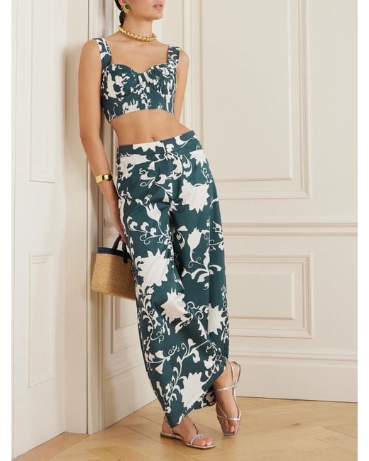 Haut Façon Corset En Coton Effilé À Imprimé Fleuri Et À Plis Dalia Emporio Sirenuse en coloris Blue