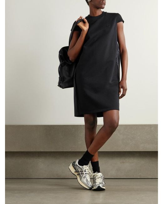 Moncler Black Appliquéd Cotton-Jersey And Pleated Shell Mini Dress
