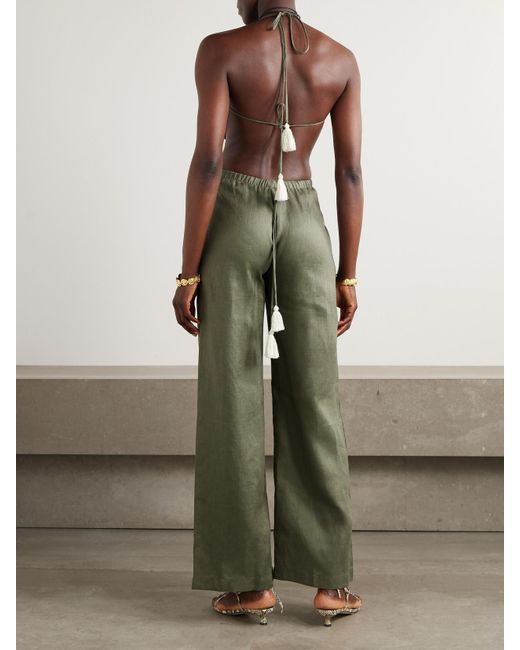 ANDRES OTALORA Green Zinnia Cutout Embroidered Linen Jumpsuit