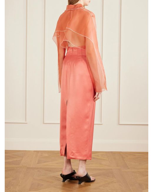 Khaite Pink Winton Satin Midi Skirt