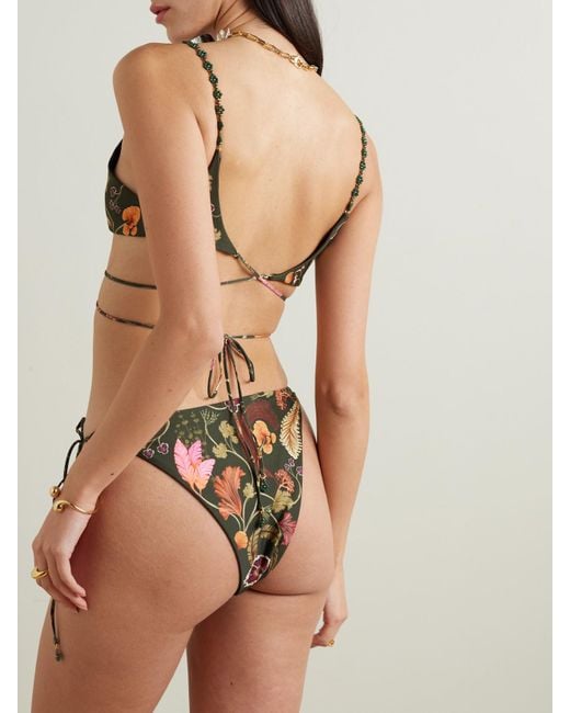 Agua Bendita Natural Net Sustain Poema Habitat Embellished Floral-Print Recycled Bikini Briefs