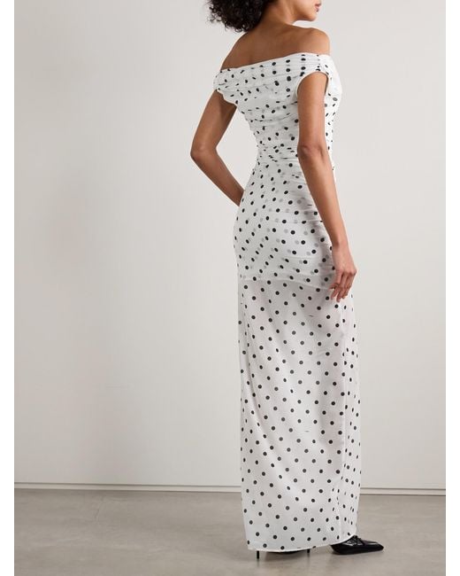 Jacquemus White Rita Draped Gathered Polka-Dot Crepe De Chine Maxi Dress