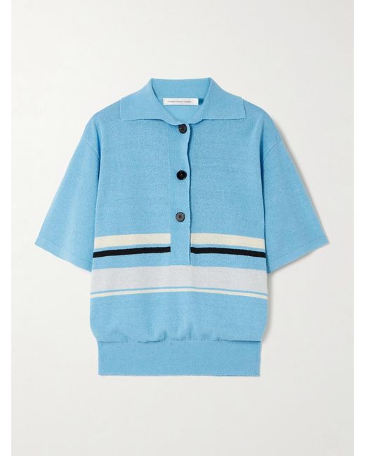 Christopher Esber Blue Striped Knitted Polo Shirt