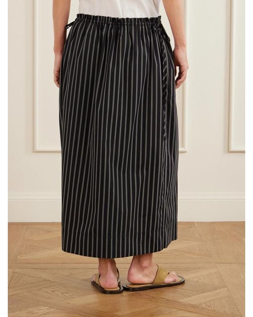 Totême Black Striped Cotton-Poplin Midi Skirt