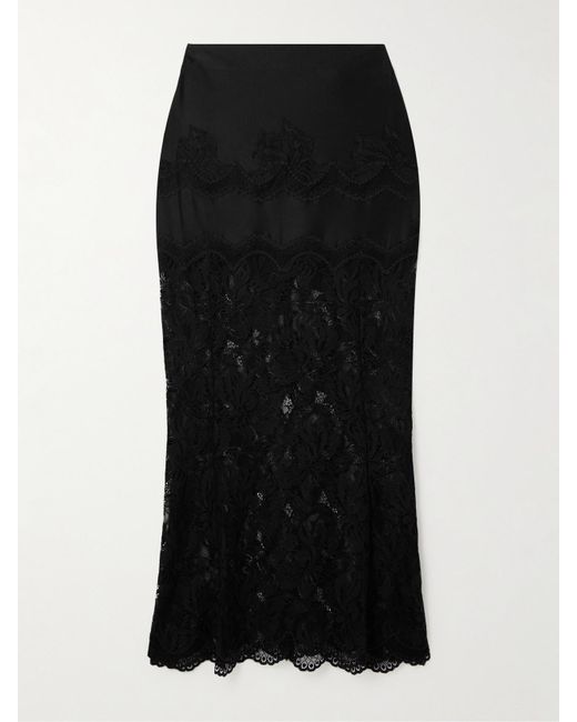 Rabanne Black Scalloped Satin And Lace Midi Skirt