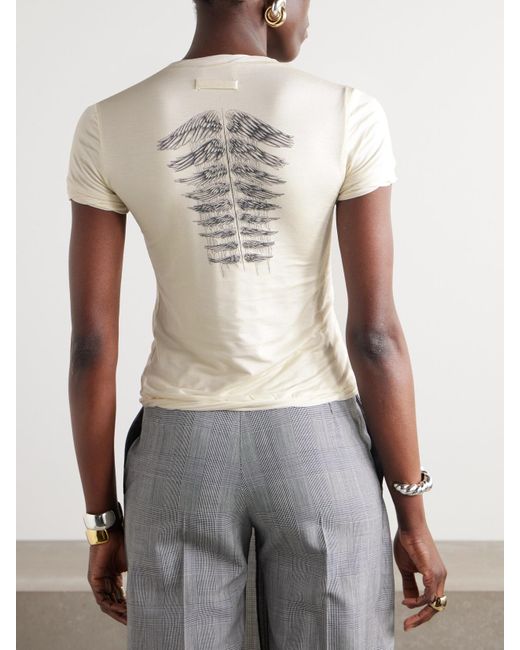 Jean Paul Gaultier Natural T-Shirt Aus Baumwoll-Jersey Mit Print Und Stickerei