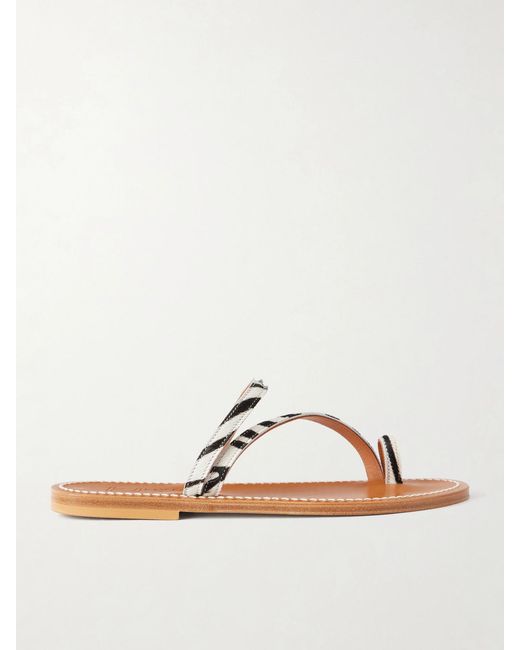 K. Jacques Brown Actium Zebra-Print Calf Hair Sandals